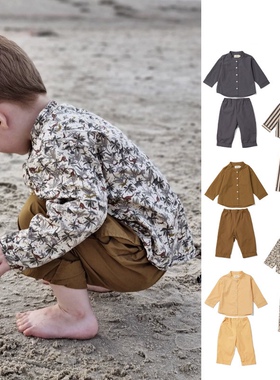 ins爆款2022秋冬新童装 Ks系列欧美风男女童宝宝小童纯棉衬衫套装