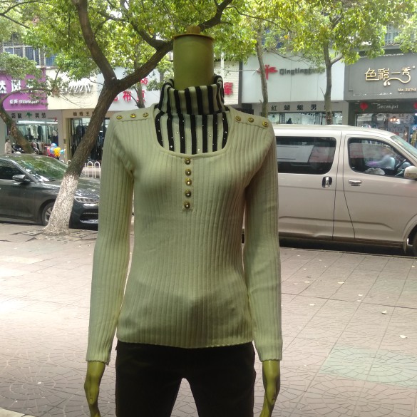 春秋新款高领羊毛衫配色打底时尚洋气针织长袖打底衫女微厚