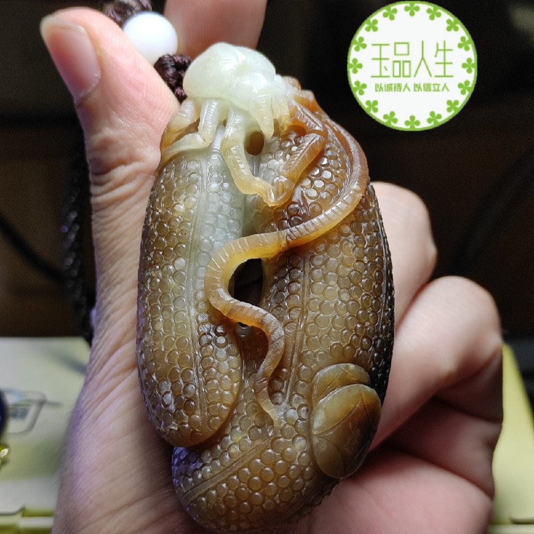 天然和田玉且末糖白料知足常乐富甲天下福瓜蜘蛛手把件礼物文玩摆