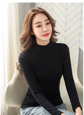 灿雅薄款修身打底姨半高领女全棉莱卡保暖中领单件上衣7826 7883