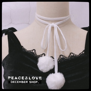 秋冬新款 毛球毛衣链围巾蝴蝶结锁骨链女项圈少女日系颈带 可爱长款