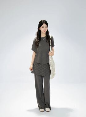 【小四专享】休闲风韩系穿搭上衣阔腿裤两件套装设计感