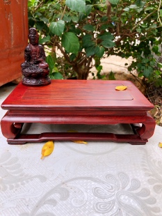 大红酸枝红木明式底座佛像盆景工艺品摆件长方形花瓶盆实木托盘