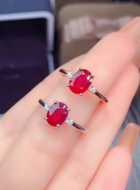 克拉红宝石戒指镀白金镶嵌缅甸