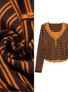 【甜甜专享】韩风复古假两件设计感撞色休闲百搭显瘦针织衫