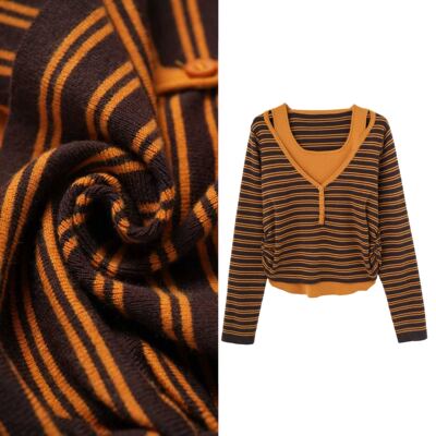 【甜甜专享】韩风复古假两件设计感撞色休闲百搭显瘦针织衫