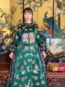 原创中式 氅衣墨绿真丝纯手工苏绣刺绣娘娘旗袍连衣裙 清宫廷故宫款