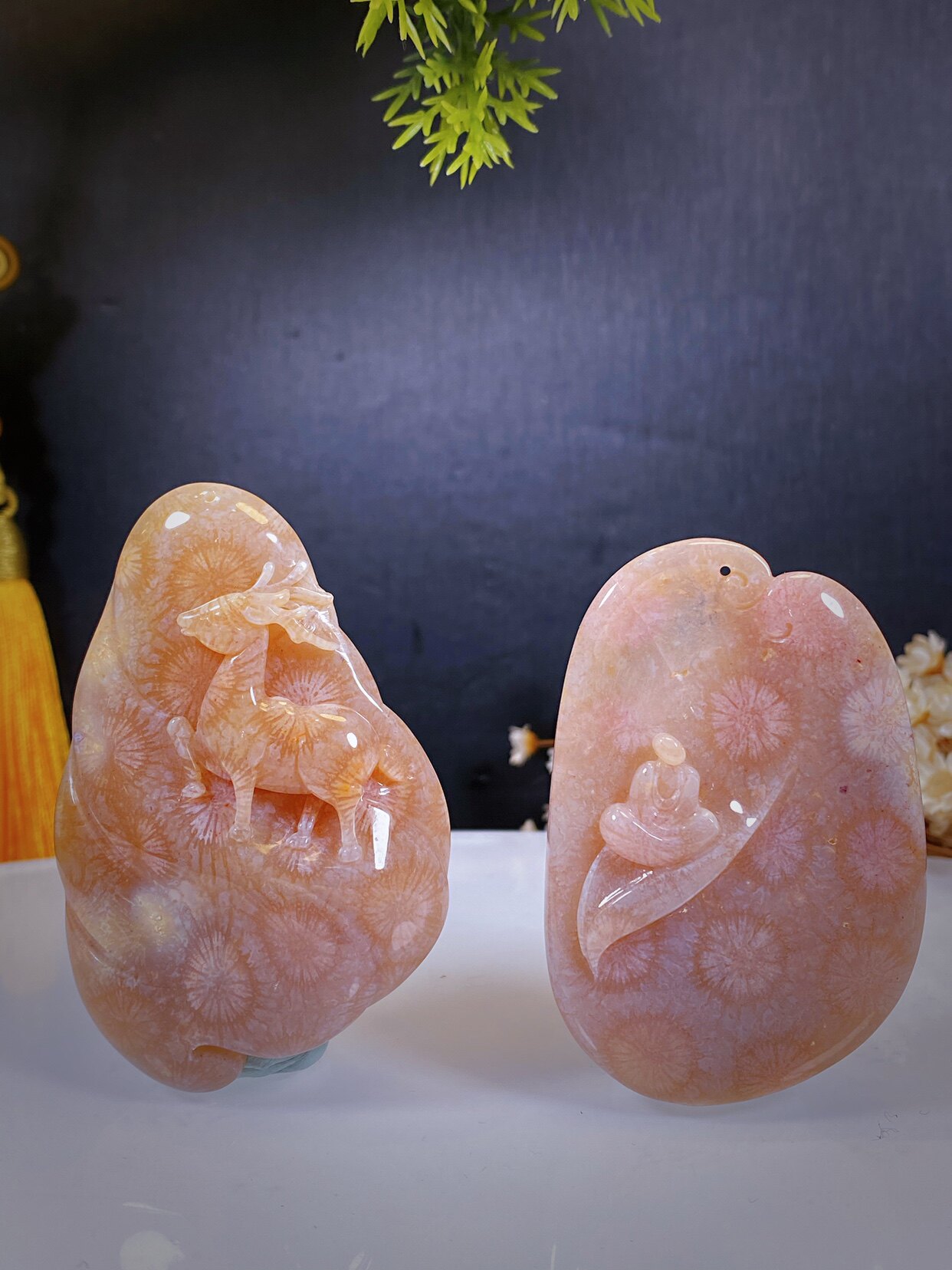 一博珊福精品天然珊瑚玉冰粉立体大花吊坠项链搭配独家饰品礼品