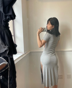 爆款卡戴珊包身修型通勤辣妹百搭两边开的刚好的叉长裙