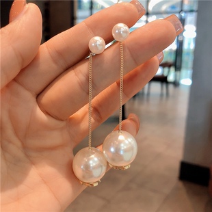 耳饰优雅长款 字母标流苏耳环 简约气质珍珠清新简洁韩版 明星同款