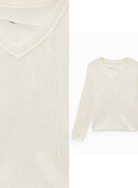 【小四专享】早秋镂空针织衫V领条纹毛衣韩版上衣