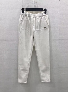 白色冬季新弹力纯棉加绒加厚保暖棉裤松紧腰高腰休闲百搭女裤