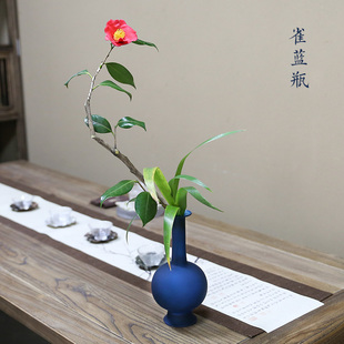 插花器皿客厅桌面摆件梅瓶净瓶 复古日式 玻璃花瓶透明花器禅意中式