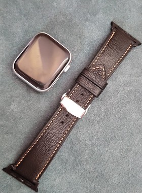 手工制作法国山羊皮头层真皮表带蝴蝶扣代用苹果applewatch456se