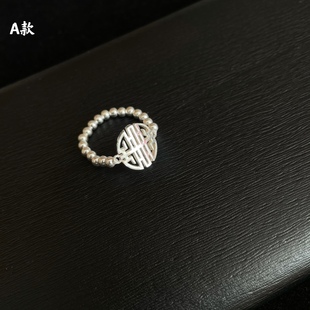 925纯银弹力绳女戒艾斯银饰手工串珠食指戒指蒙古元素手工银珠戒