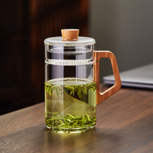 月牙玻璃茶杯耐高温绿茶茶水分离办公室喝水杯家用花茶杯泡茶杯子