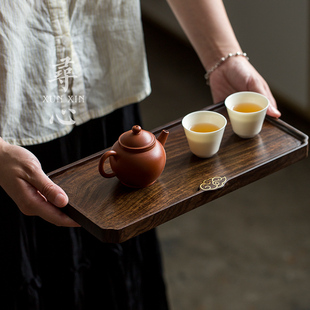 黑檀木茶盘家用铜木壶承茶托简约小托盘干泡台功夫茶具配件奉茶盘