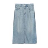 开叉高腰天丝牛仔半身裙 水洗做旧 长裙 小田tia专享