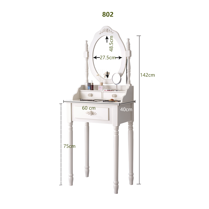 美式梳妆台白色实木化妆台桌子欧式迷你公主韩式卧室小户型组合