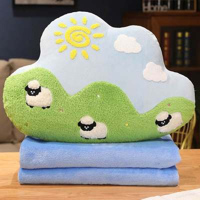 北欧可爱卡通云朵折叠抱枕被子两用毯子二合一沙发卧室床头空调毯