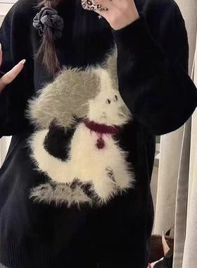 【甜甜圈粉丝专享】卡通圆领宽松甜美小狗毛衣25121802