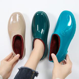 韩版 加棉雨鞋 女低帮浅口防水女士雨靴防滑时尚 保暖冬 水鞋 成人胶鞋