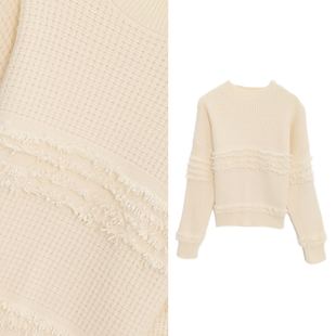 宽松气质显瘦上衣1221 圆领洋气红色毛衣流苏韩版 玉米专享