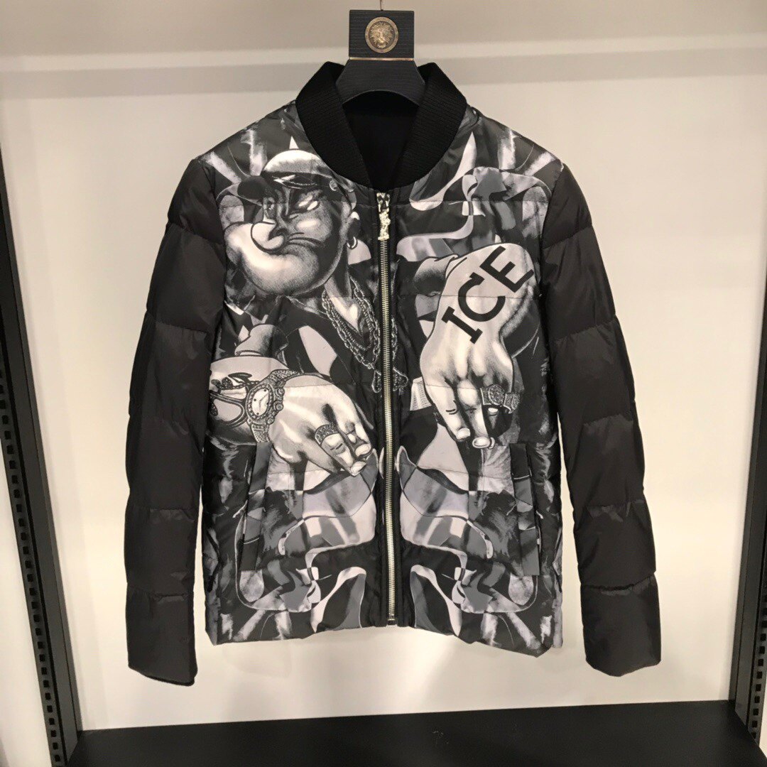 ICE冰山男士秋冬新款大力水手卡通迷彩印花休闲时尚羽绒服外套