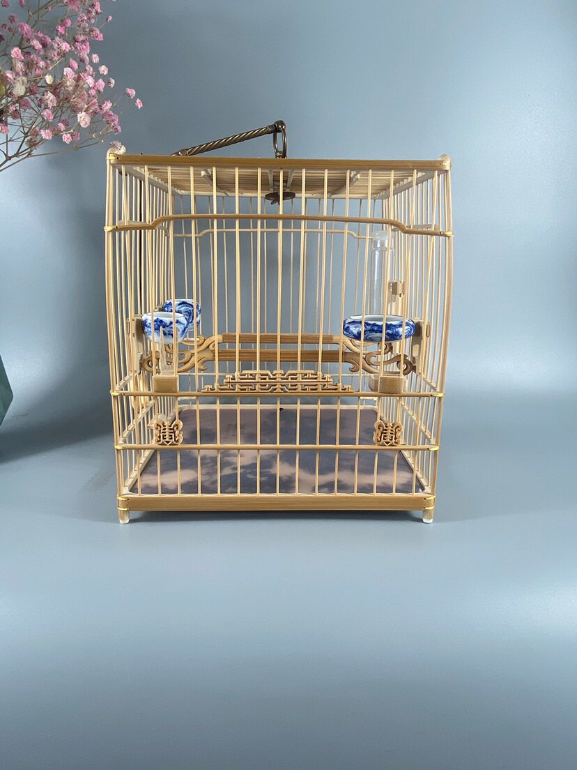 绣眼鸟笼全硫青小镶顶【寿子门花】扎含金丝线板顶笼/亮顶笼全套