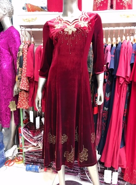 富贵依枝花55852婆婆妈妈秋款时尚婚宴婚庆礼服连衣裙2021