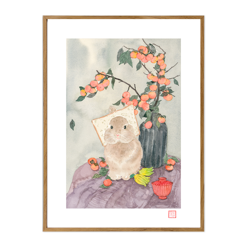 直销黄峰霞面包兔治愈系花卉现代简约儿童房沙发背景墙客厅装饰画图片