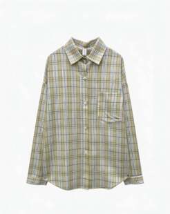 951 女春季 玉米专享～黄色格子长袖 衬衫