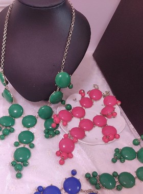 欧美外贸饰品 简约大气个性玫红色蓝色绿色毛衣链夸张复古风