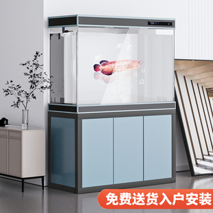 鱼缸客厅2023新款 超白玻璃大型落地家用玄关生态底滤水族箱龙鱼缸