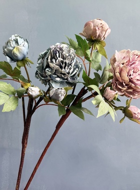 绢花油画牡丹欧式复古焦边牡丹家居装饰仿真花 假花艺客厅样板间