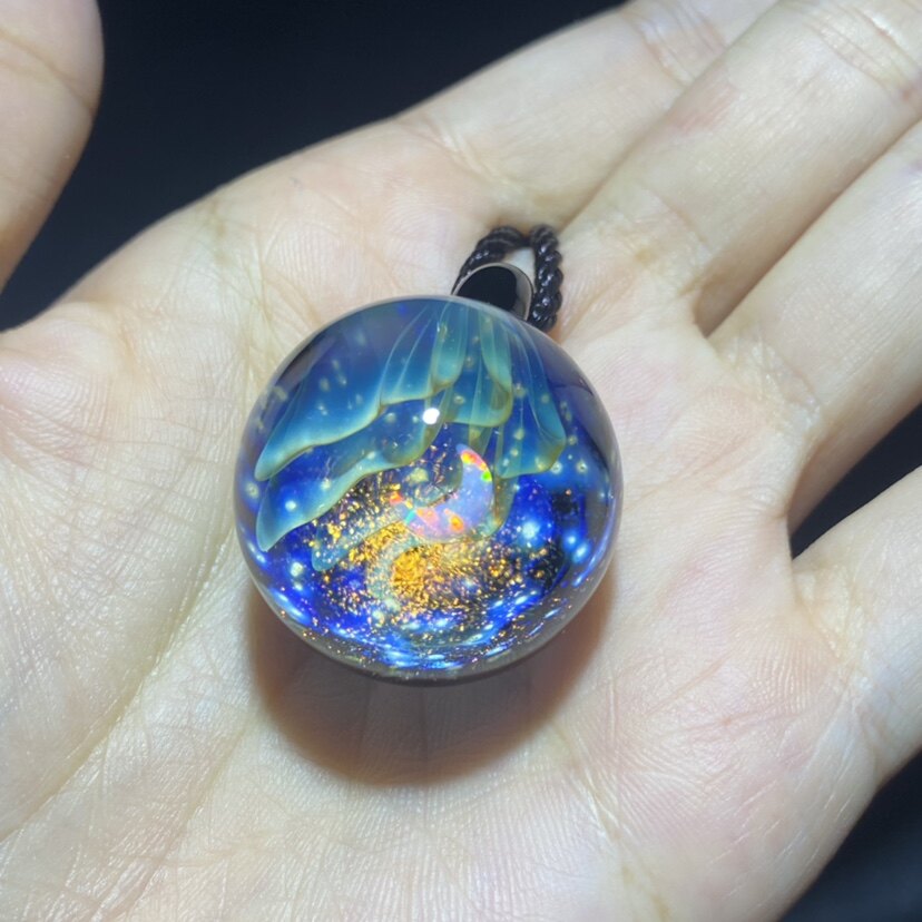极光月夜宇宙玻璃星空球吊坠毛衣链送礼个性手工欧泊吊坠
