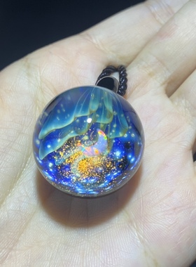 极光月夜宇宙玻璃星空球吊坠毛衣链送女友老婆个性手工欧泊吊坠