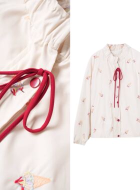 【小四专享】穿搭可爱重工刺绣款韩系减龄花边系带风衣外套