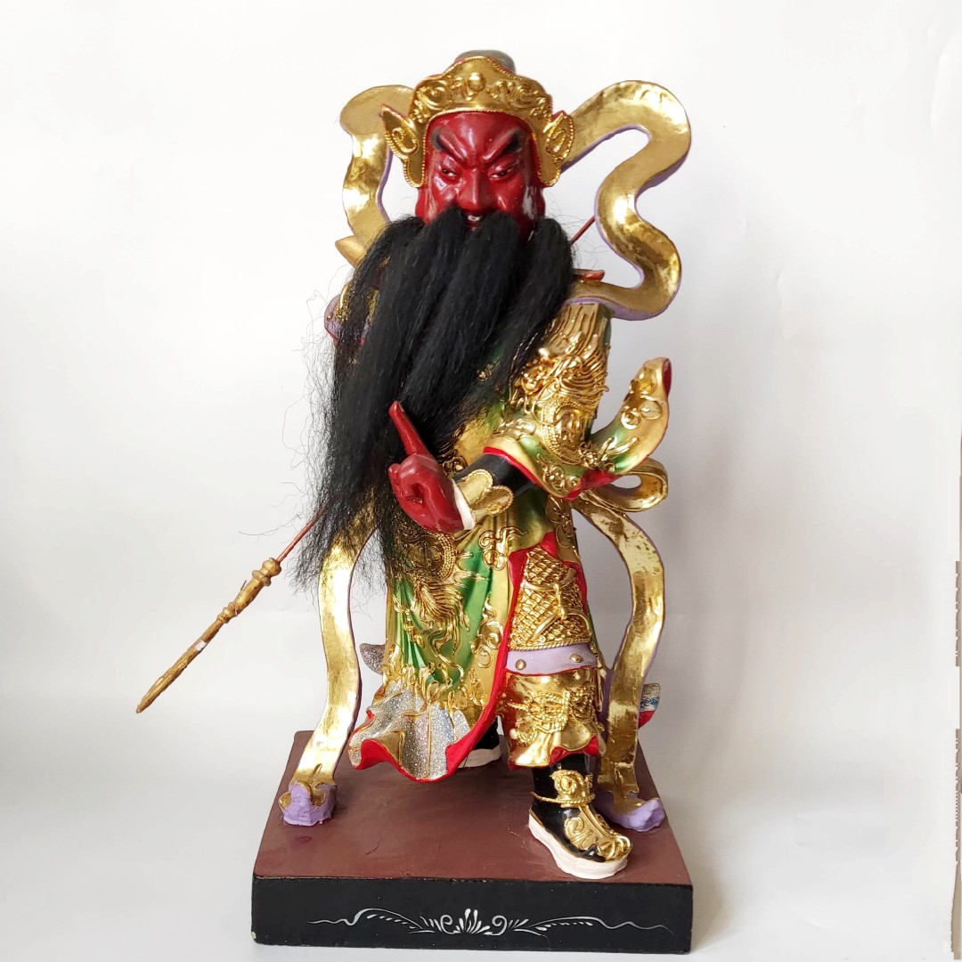 香樟木雕才神关公神像手工雕刻贴真金箔道门雕塑高度50厘米装藏