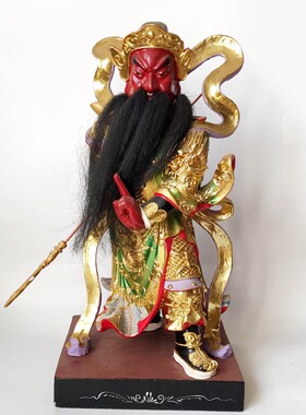 香樟木雕才神关公神像手工雕刻贴真金箔道门雕塑高度50厘米装藏