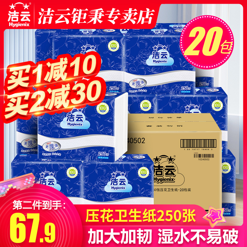 洁云卫生纸厕纸压花平板刀切纸250张厕所纸巾家用实惠装整箱 洗护清洁剂/卫生巾/纸/香薰 平板式/抽取式/挂抽式厕纸 原图主图