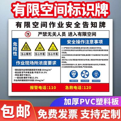 有限空间作业安全告知牌警示标识牌施工现场防范预防措施急救报警