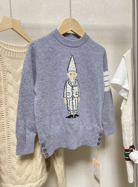 积派卡通老头小胡子圆领套头羊绒衫亲子款