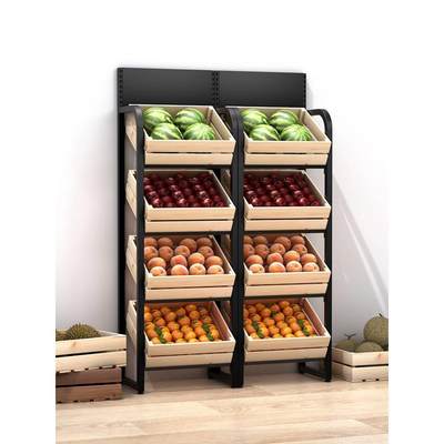 水果店货架蔬菜货架展示柜置物架红酒架实木框生鲜超市果蔬多层架