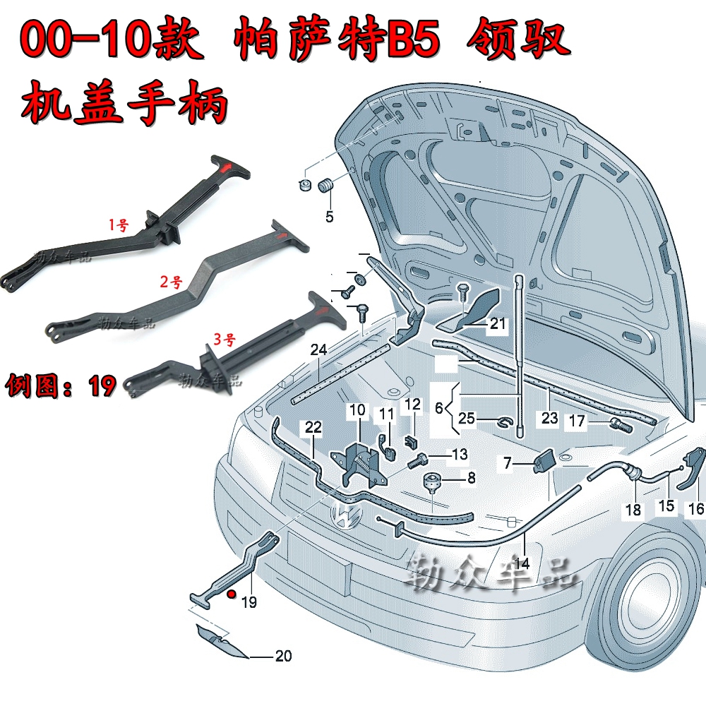 大众PASSAT帕萨特B5领驭新领驭机盖拉手引擎盖拉手机盖小拉杆配件-封面