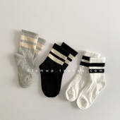 韩版 2024新品 儿童袜子春夏款 两条杠ins风学生袜男女童全棉短袜3双