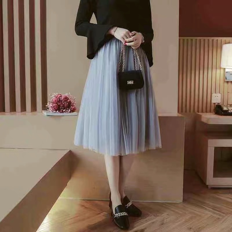 2024秋冬新款半身裙网纱裙a字中长裙高腰打底蓬蓬裙大摆短裙秋冬