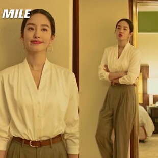 套装 大江大河3杨采钰同款 阔腿裤 高腰显瘦西装 V领气质ol通勤白衬衫