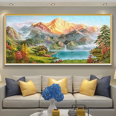 手绘油画风景山水金山客厅装饰画沙发背景墙挂画美式轻奢壁画定制