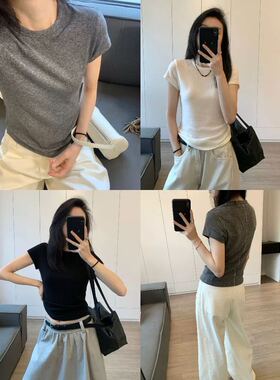 【小四专享】正肩短袖t恤女夏新款圆领高弹亲肤显瘦上衣4010